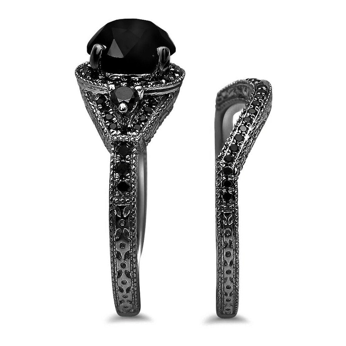 Beautiful 2.00 CT Black Round Cut CZ Diamond Wedding