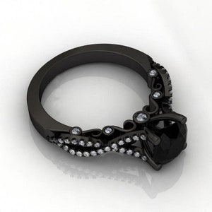 1.60 Carat Black Diamond Engagement Ring: Twist Sterling Silver Bridal Ring