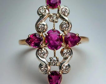 1920s Art Deco Sterling Silver Ring: Ruby Pink, CZ Diamond Cocktail Ring