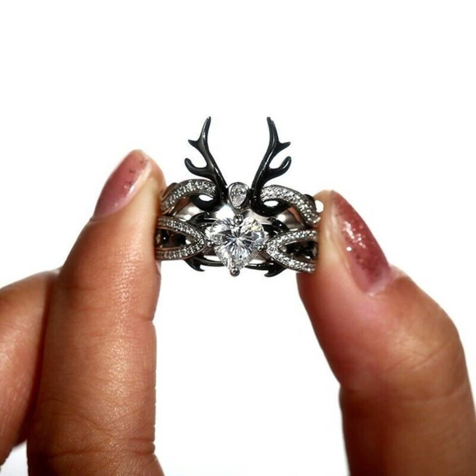 Beautiful Deer Antler Wedding Engagement Ring Set In Sterling Etsy
