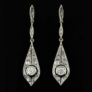 Art Deco CZ Drop Earrings: Sterling Silver Edwardian Style