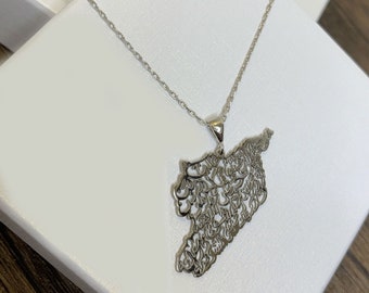 Sterling Silver 925 Necklace /SYRIA pendant chain necklace /Syria map necklace / the Syrian Arab Republic flag gold necklace for Women