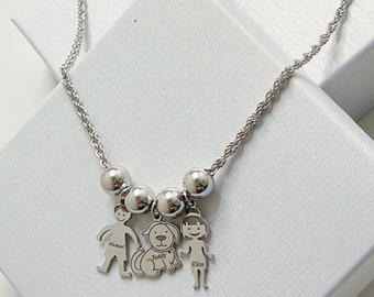 Sterling Silver Family Necklace/Necklace with Kids and Pet Names/Custom Family Necklace/Dog Necklace /Animal Lover Gift/Mother's day