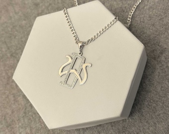 Sterling Silver Two Initial Necklace, Custom Letter Pendant