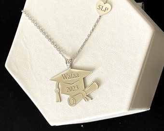 Personalized Graduation Cap Necklace, Sterling Silver, Grad Gift