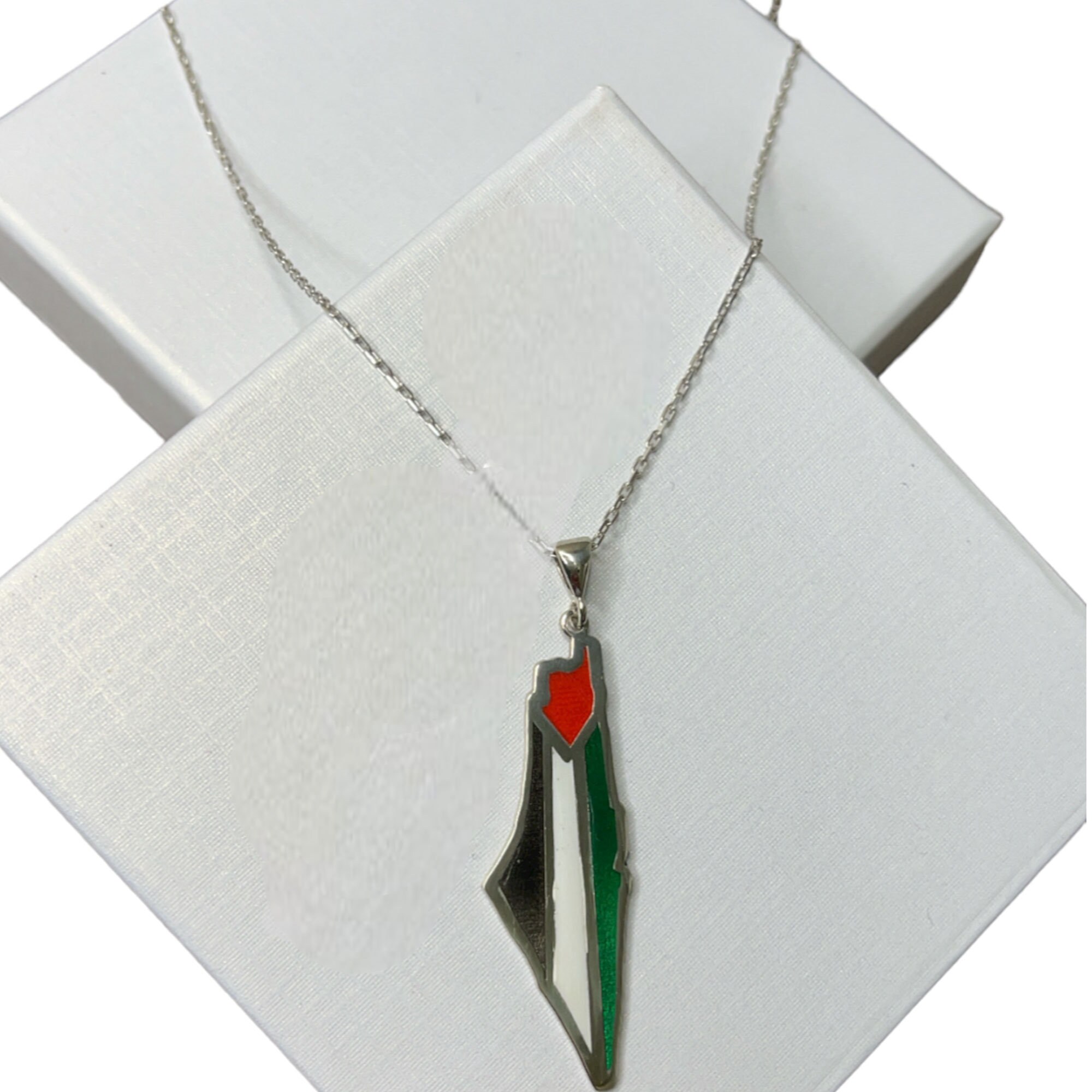 Dainty Palestine Colored Map Necklace 925 Silver Big size