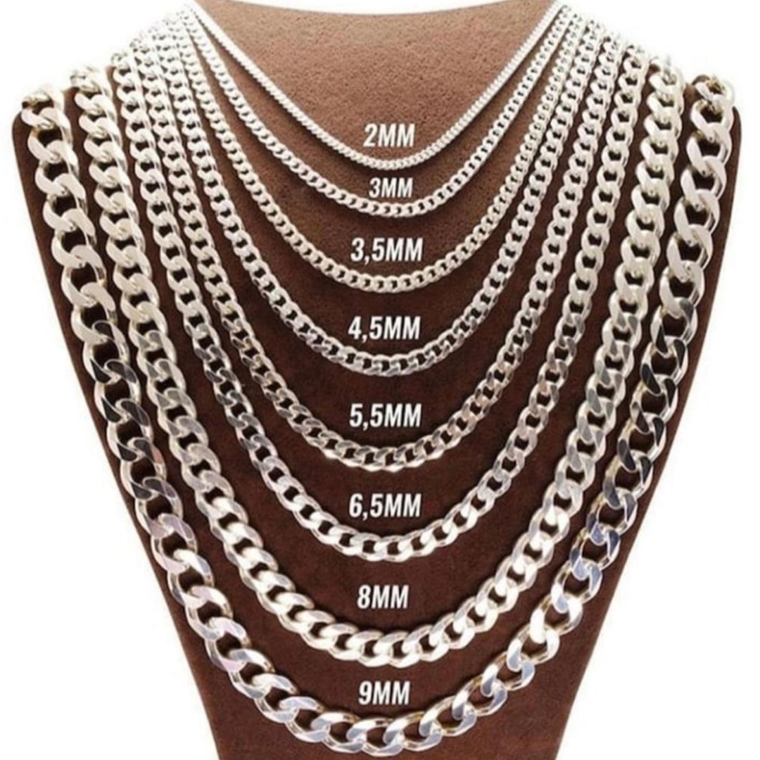 925 Sterling Silver Curb Necklace Chain, Silver Cuba Link Chain