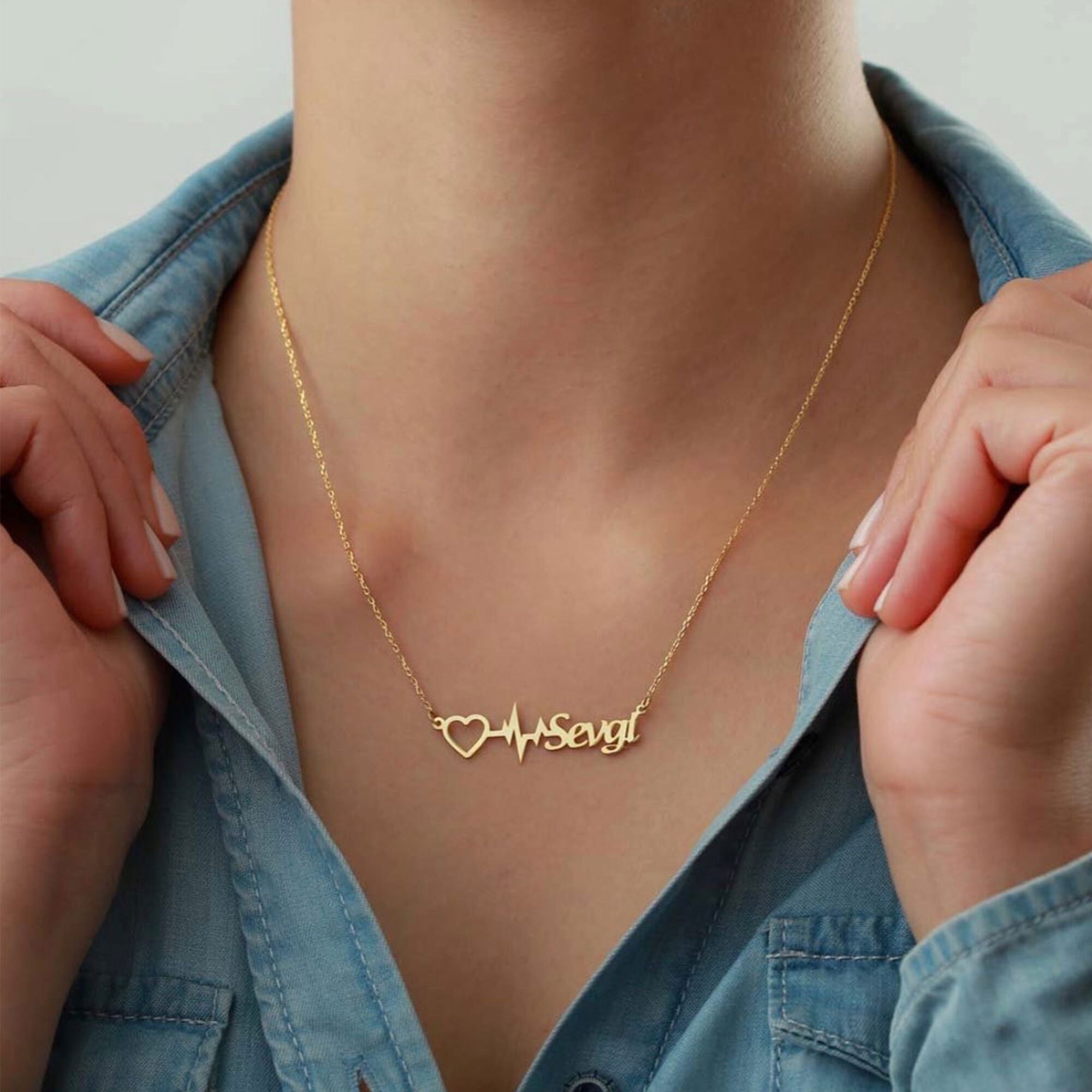 Heartbeat shop name necklace
