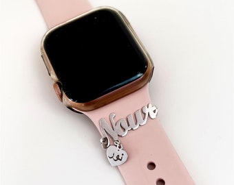 Sterling Silver Custom Apple Watch Charm • Personalized Name & Heart