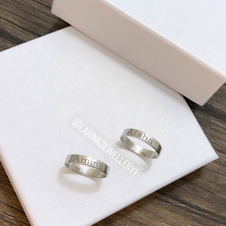 Couple Sterling Silver Name Rings Two Personalized Rings Customized jewelry-Letter Rings-Initial Ring Valentines day gift Gift for her image 3