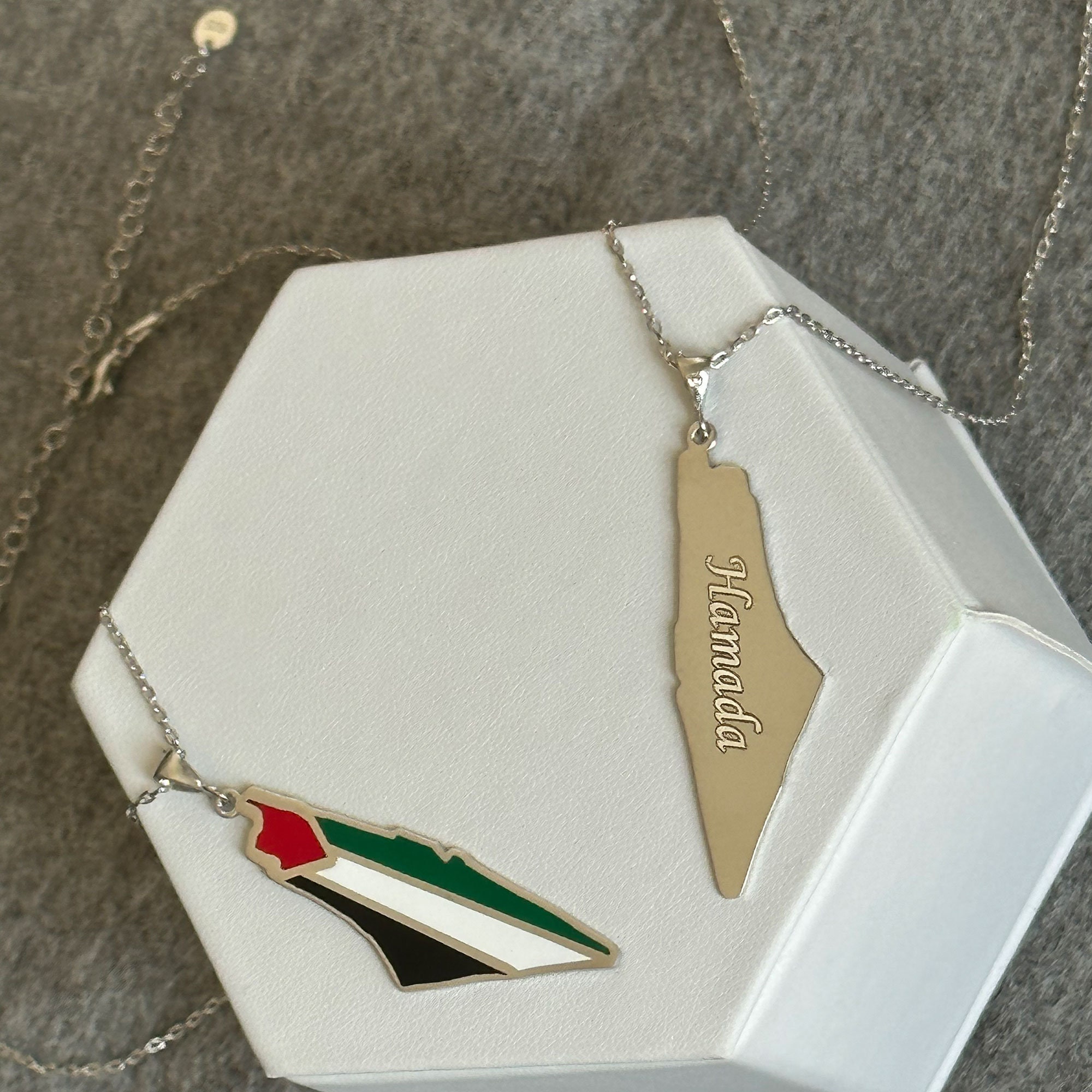 Dainty Palestine Colored Map Necklace 925 Silver Big size main image 0