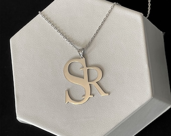 Sterling Silver Two Initial Necklace, Custom Letter Pendant