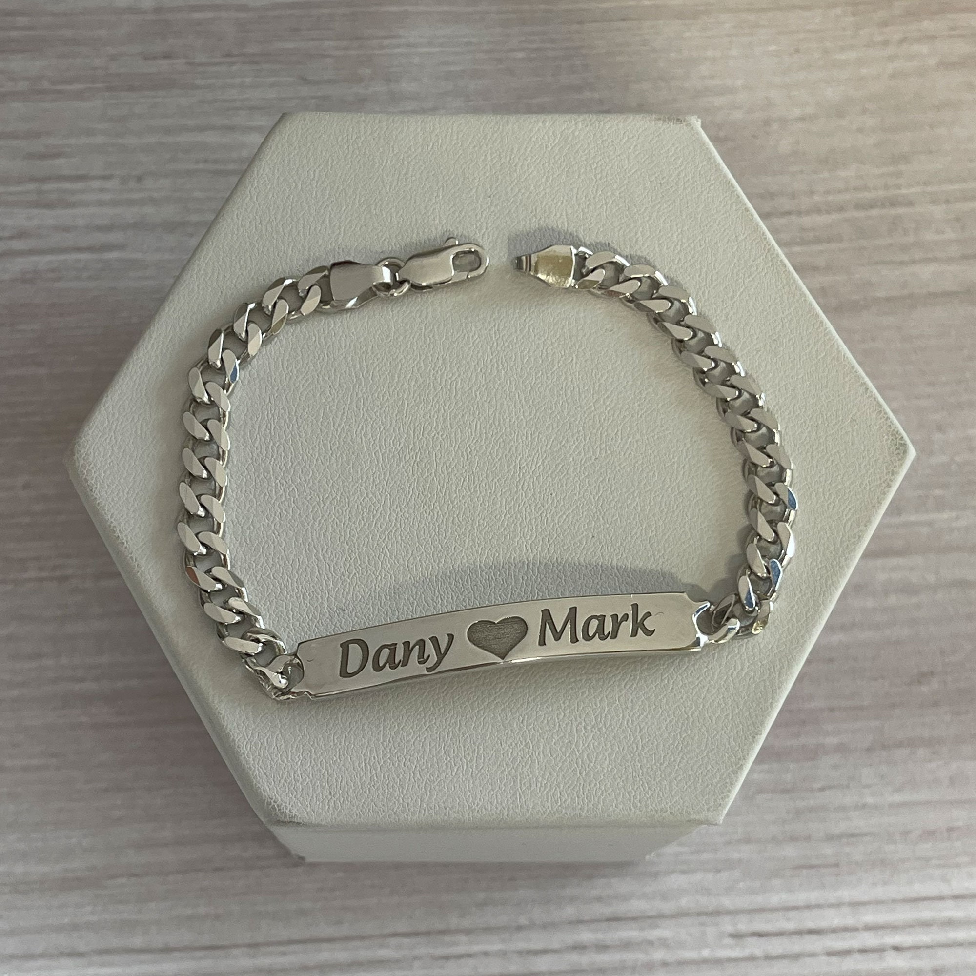 Solid Sterling Silver Curb Link ID Bracelet Personalized Engraved Mono –  BringJoyCollection