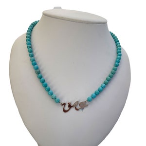 Collar de cuentas de piedra normal azul/Collar de palabras árabes de plata esterlina/Collar de piedra normal/Joyería de cuentas redondas lisas/Mujeres y hombres hechos a mano