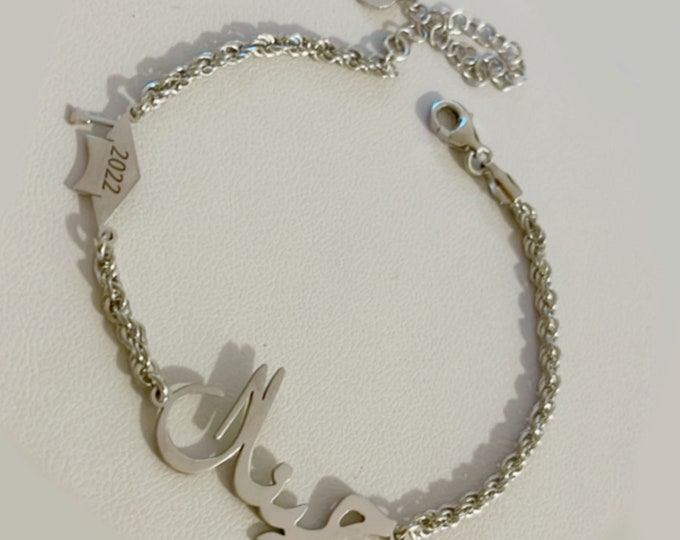 Sterling Silver Personalized Graduation Bracelet, Graduation Gift for her Class of 2022,  Grad Gift College  Graduation Jewelry High School