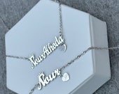 Custom Name Necklace Bracelet Set, Sterling Silver, Personalized Jewelry