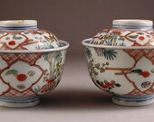 Pretty Japanese Ko Imari Covered Bowl Pair 19c,tThe size of Covered Bowl 4 1 4 quot Dia x 3 1 2 quot H top , Excellent