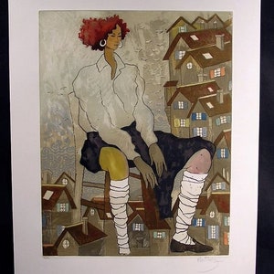 Original Etching by Loppo Martinez, French, Mademoirselle, The Paper size, 25 1/2&quot; x 19 1/2&quot;, Image size: 19 1/2&quot; x 15 1/8&quot;, Never Framed