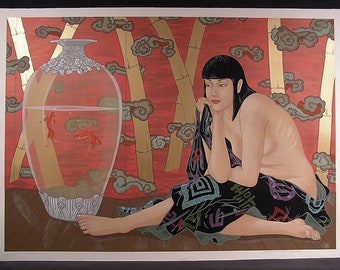 Original Serigraph by Muramasa Kudo, Golden Dream, The size of Sheet: 41 7/8 " x 30 1/8 ", Excellent condition, Never been framed