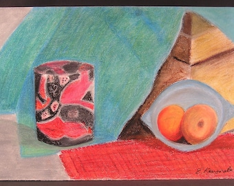 Original Pastel Painting, Still Life by E. Kawanabe, 1978, The Size of Painting :22" W x 15" H, Excellent, Unframed.