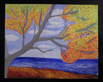 Original Painting, Maple Tree by Eiichi, 1978, The Size of Painting :24" W x 18 7/8" H, Excellent