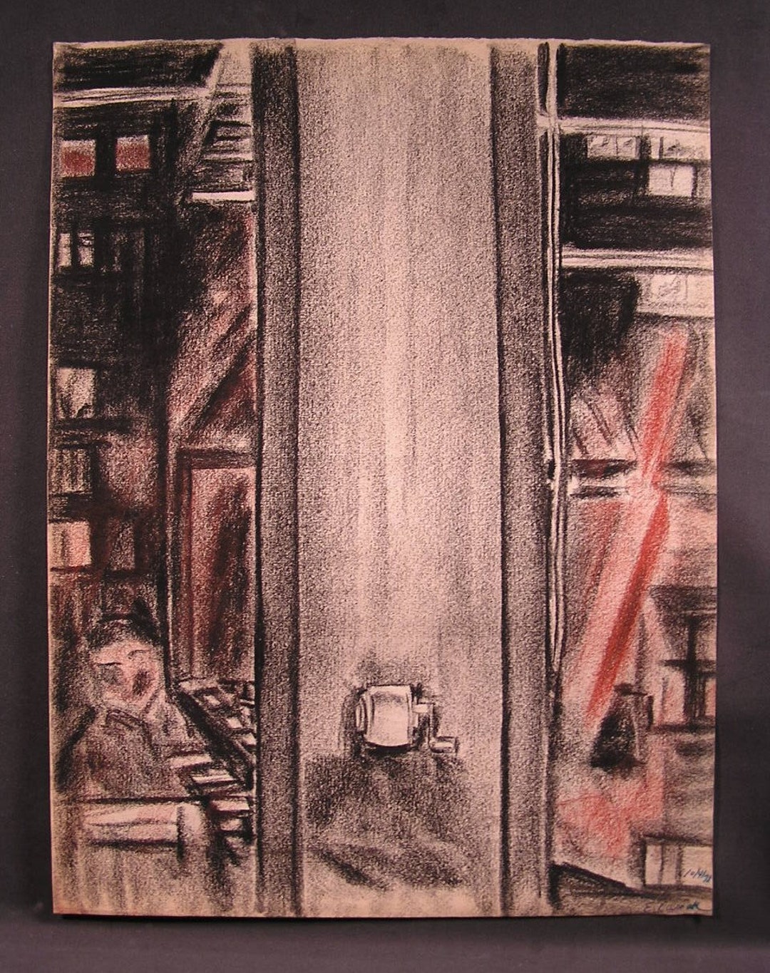 Original Drawing by Charcoal and Conte, Reflection in Window by E