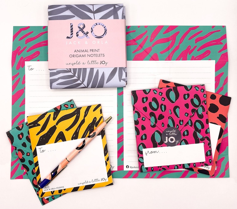 Designs For Notelets Set of 6 Origami Letter Writing Notelets | Animal Print | Folding ...