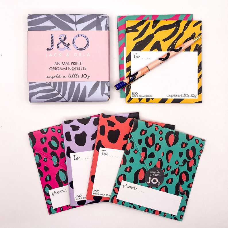 Designs For Notelets Set of 6 Origami Letter Writing Notelets | Animal Print | Folding ...