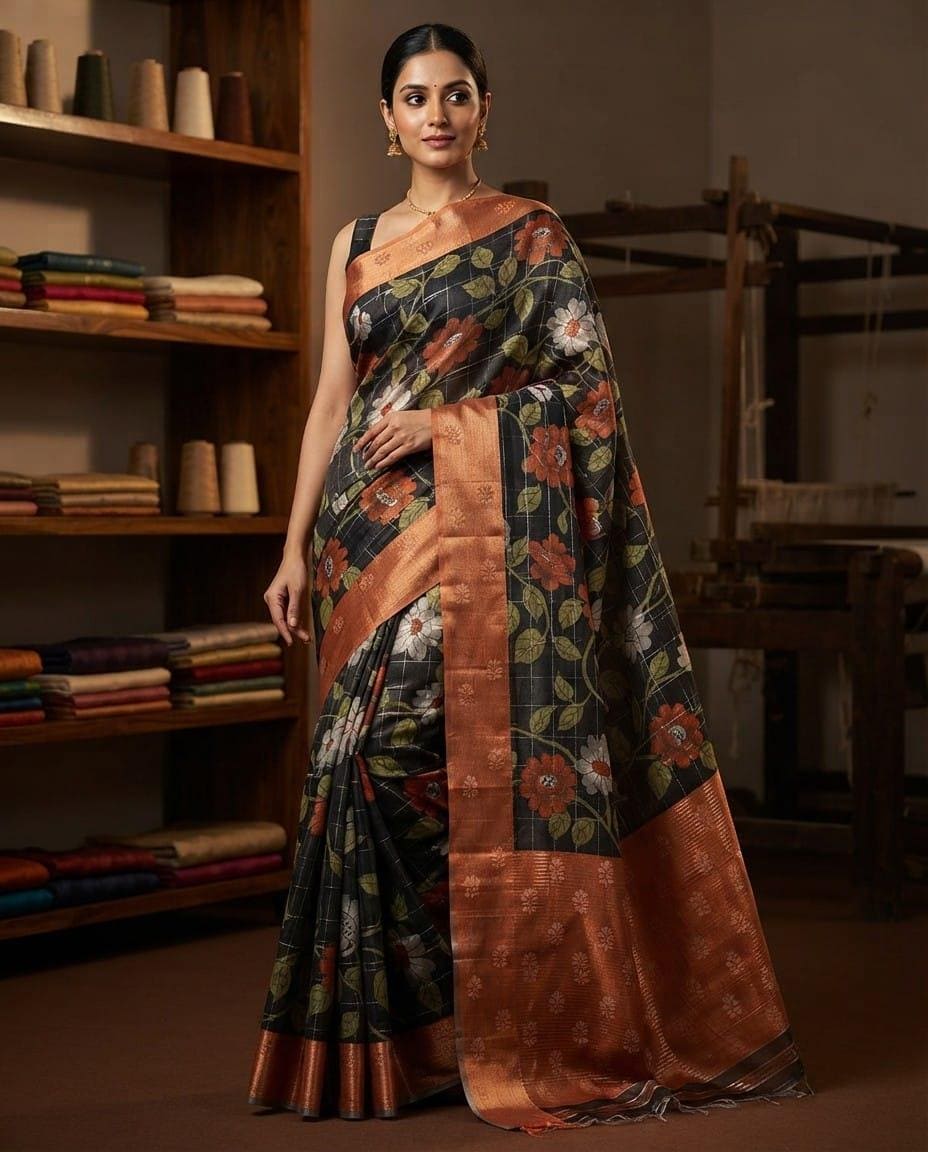Exclusive Pure Tussar Silk Hand Paint Saree