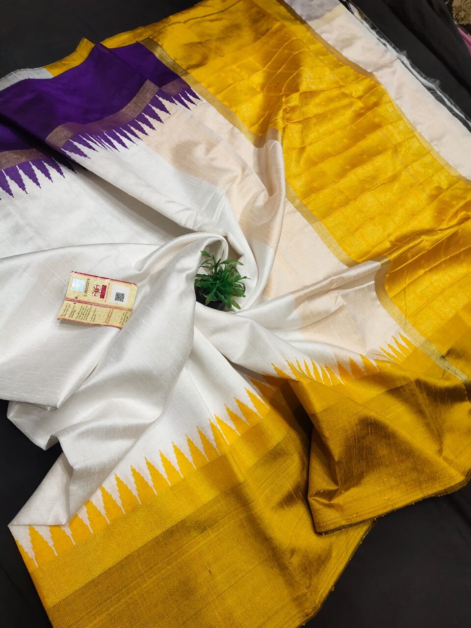 Semi Raw Silk Saree with Temple Border and Blouse – Handwoven Style Festive Wear