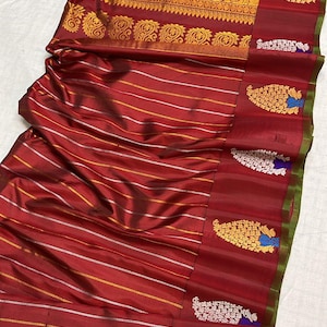Sari Gadwal de seda pura exclusivo em tear manual