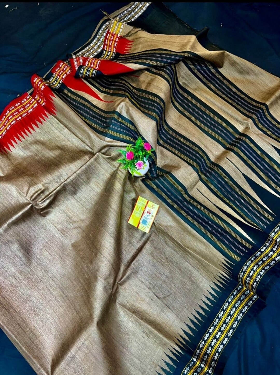 Beige - Vidarbha Tussar x Muga Silk Handloom Plain Fabric 14