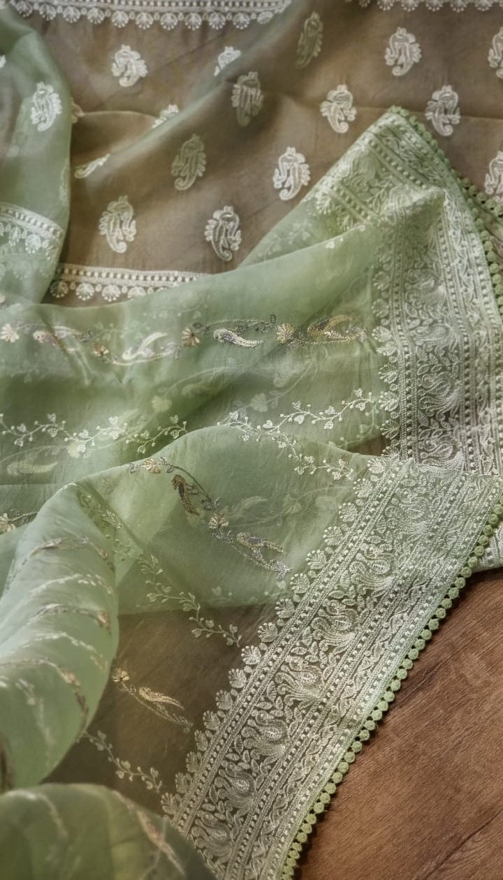 Organza silk sarees with embroidery price clearance