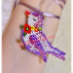 ブリックステッチの鳥のブローチ、ブレスレット、イヤリング、ペンダント、ミユキデジタルパターン、シードビーズネックレスパターン