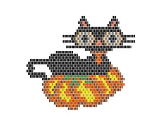 Brick Stitch Beading Pumpkin with Cat Miyuki Pendant Digital PDF Pattern.