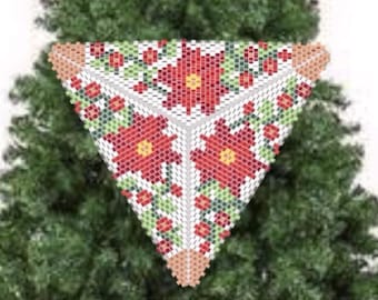 Christmas Poinsettia Triangel Peyote Beading PDF Digital Pattern.