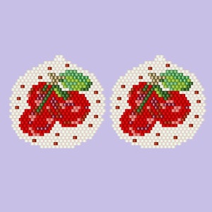 PDF-mönster för pärlmönster med körsbärsörhängen i tegelstygn. Miyuki Delica seed bead-design.