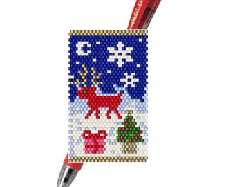 Couverture de stylo de Noël Peyote Miyuki pour G2 Pen Wrap PDF Pattern. Stylo Peyote Wrap Motif Miyuki Delica.