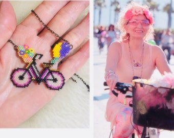 Bicycle Brick stitch & Peyote Miyuki Delica Bracelet and Pendant 2 pcs Digital Pattern.