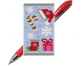 Couverture de stylo de Noël même Peyote Miyuki pour modèle PDF de stylo G2. Stylo Peyote Wrap Motif Miyuki Delica.