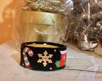 Christmas Even Peyote Beaded Tea Light PDF Miyuki Pattern, Noel Peyote Candel Holder Miyuki Seed Bead Pattern.