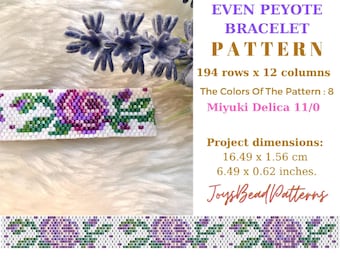Ladda ner PDF-mönster för armband med lila rosor och peyotepärlor.