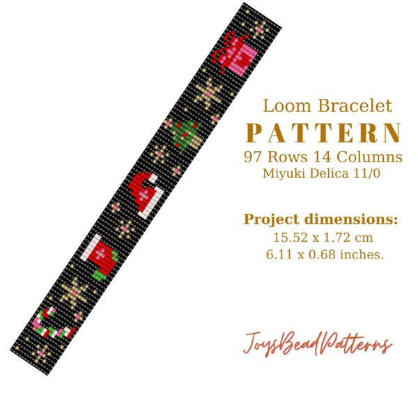 Christmas Loom or Square Stitch Bead Bracelet Miyuki Delica PDF Pattern,