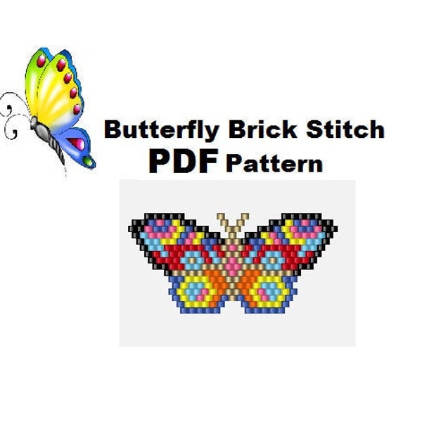 PDF Brick Stitch Butterfly miyuki delica  Pendant Pattern, Instant Download Digital file  Miyuki Delica Beaded Butterfly earrings pattern.