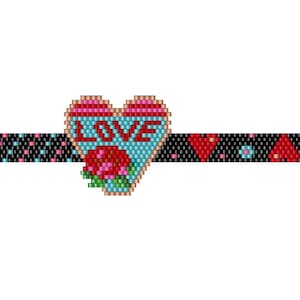 Valentine's Day Heart Miyuki Bracelet with 'LOVE' Brick & Peyote Pattern, Seed Bead Brick Stitch Bracelet Digital Pattern, Beaded Pattern
