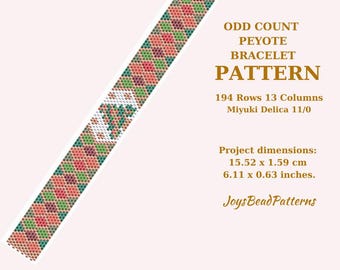 Bracelet en perles de peyotl nombre impair avec arbre de Noël, motif numérique PDF.