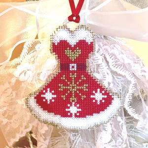 Plastic Canvas Noel Dress Cross Stitch PDF Pattern. Christmas Ornament Cross Stitching Instant Download Pattern.