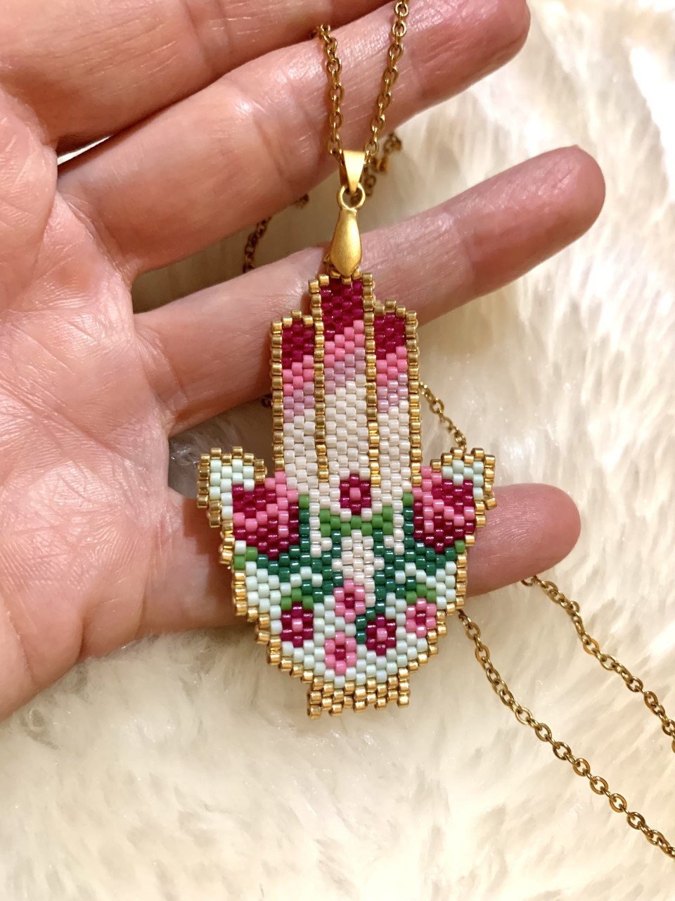 Brick Stitch Fatima Hand Miyuki Pendant Bracelet Pattern. Miyuki Delica Seed Bead Hamsa Necklace Bracelet Brooch or Earrings Etsy UK