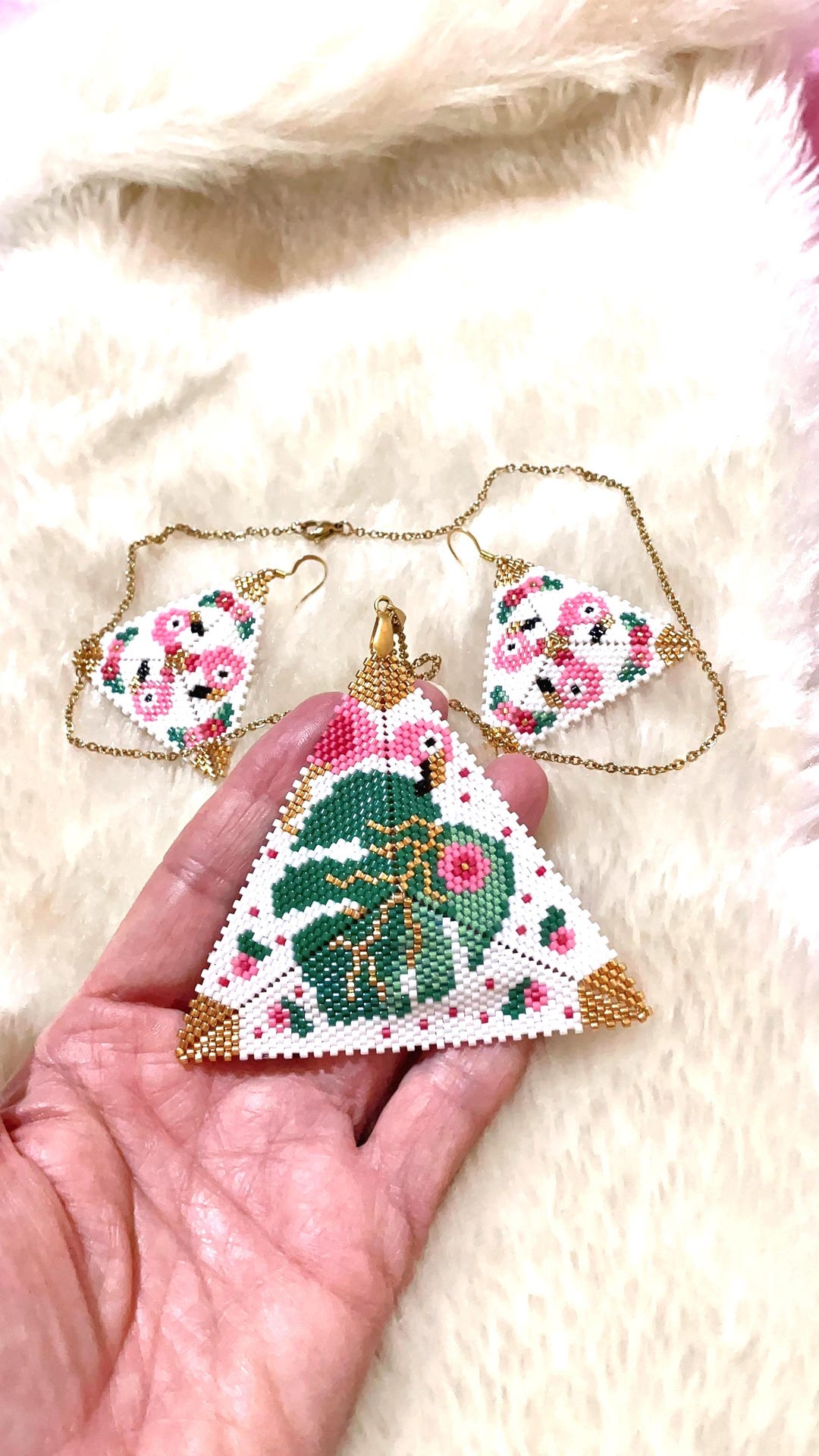 Flamingo Triangle Peyote Beading Pendant and Earrings PDF Digital ...