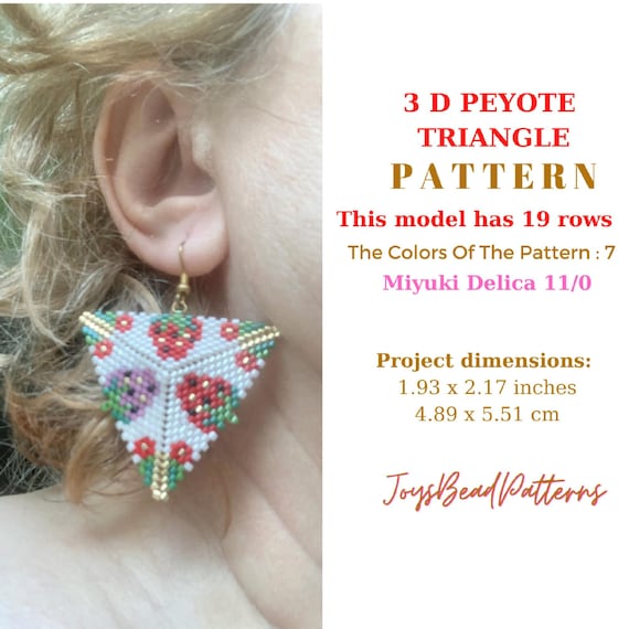 Triangle Peyote Beading Strawberry Miyuki Earrings PDF Digital Pattern.